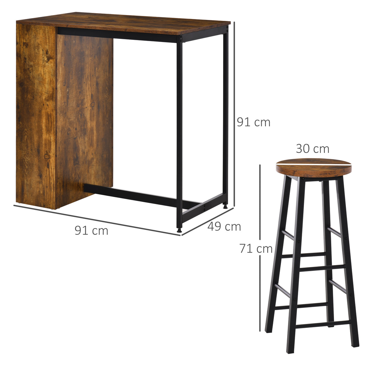 easycomfort easycomfort set bancone bar con 2 sgabelli alti stile industriale con mensole marrone rustico