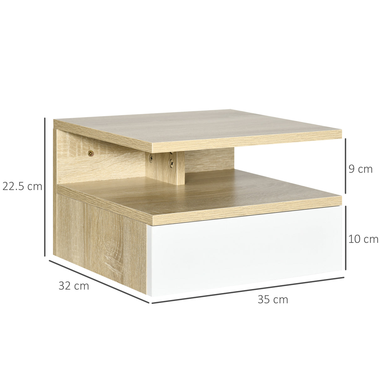 easycomfort easycomfort set da 2 comodini sospesi con cassetto e ripiano superiore in legno 35x32x22 5 cm bianco e rovere
