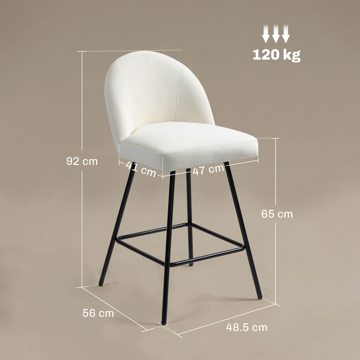 easycomfort easycomfort set da 2 sgabelli da bar con schienale in velluto e poggiapiedi in acciaio bianco crema