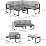 easycomfort easycomfort set da esterno 3 pezzi con divano 3 posti convertibile divano 2 posti e tavolino da esterno grigio e nero