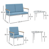 easycomfort easycomfort set da esterno con divano 2 posti 2 poltrone e 2 tavolini da caffe in vetro azzurro