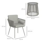easycomfort easycomfort set da esterno con tavolino in vetro e 2 sedie da giardino in rattan stile boho grigio chiaro