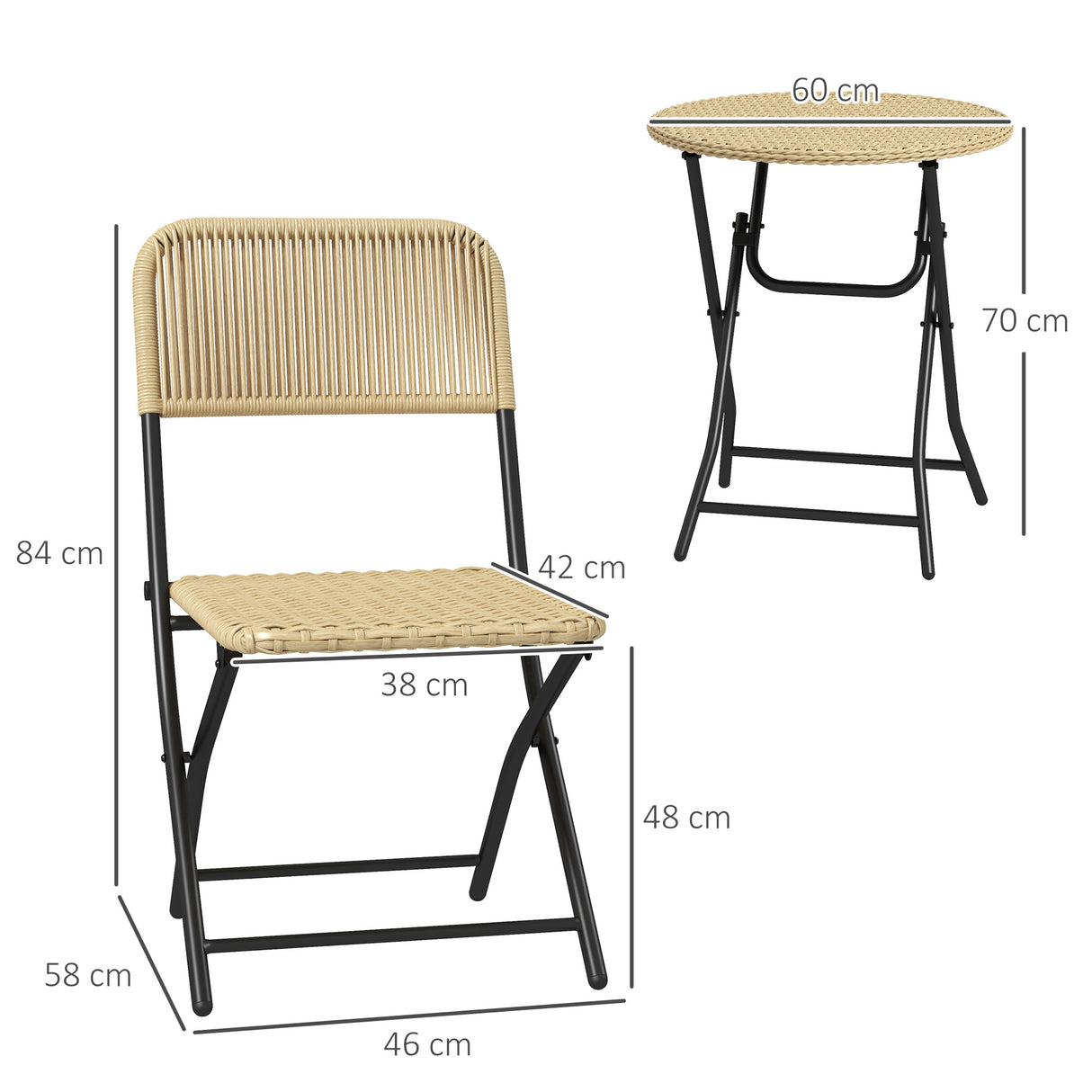 easycomfort easycomfort set da giardino 3 pezzi in rattan e acciaio 2 sedie pieghevoli e tavolino da caffe giallo e nero
