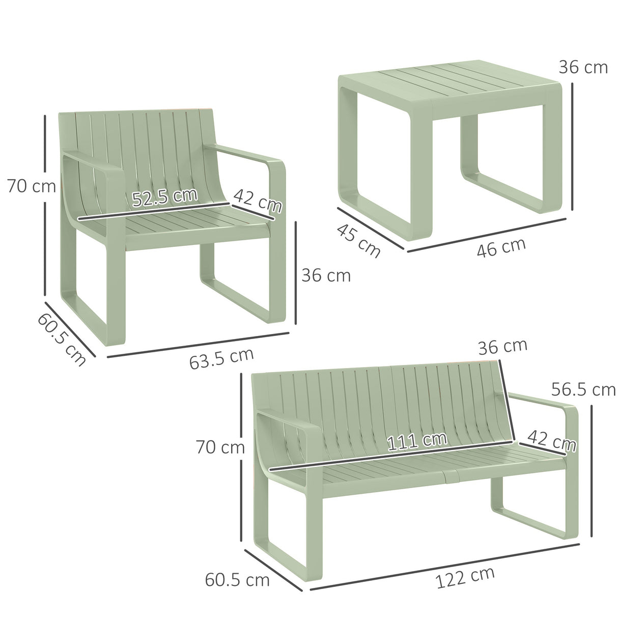 easycomfort easycomfort set da giardino 5 pezzi a doghe con divanetto 2 poltroncine e 2 tavolini in polipropilene verde