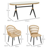 easycomfort easycomfort set da giardino 7 pezzi in rattan pe con tavolo da pranzo 153x89x74 cm e 6 sedie 52x62x78 cm con cuscini