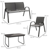 easycomfort easycomfort set da giardino con divano 2 posti 2 poltrone impilabili e tavolino in vetro nero