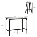 easycomfort easycomfort set da pranzo 5 pezzi con bancone da bar 110x50x89 5 cm e sgabelli 30x60 5 cm in legno e metallo grigio e nero