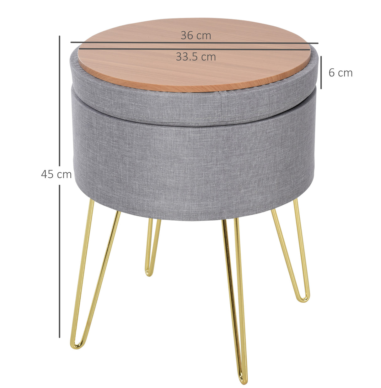easycomfort easycomfort sgabello rotondo con vano contenitore in tessuto grigio e oro 36x36x45cm