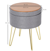 easycomfort easycomfort sgabello rotondo con vano contenitore in tessuto grigio e oro 36x36x45cm