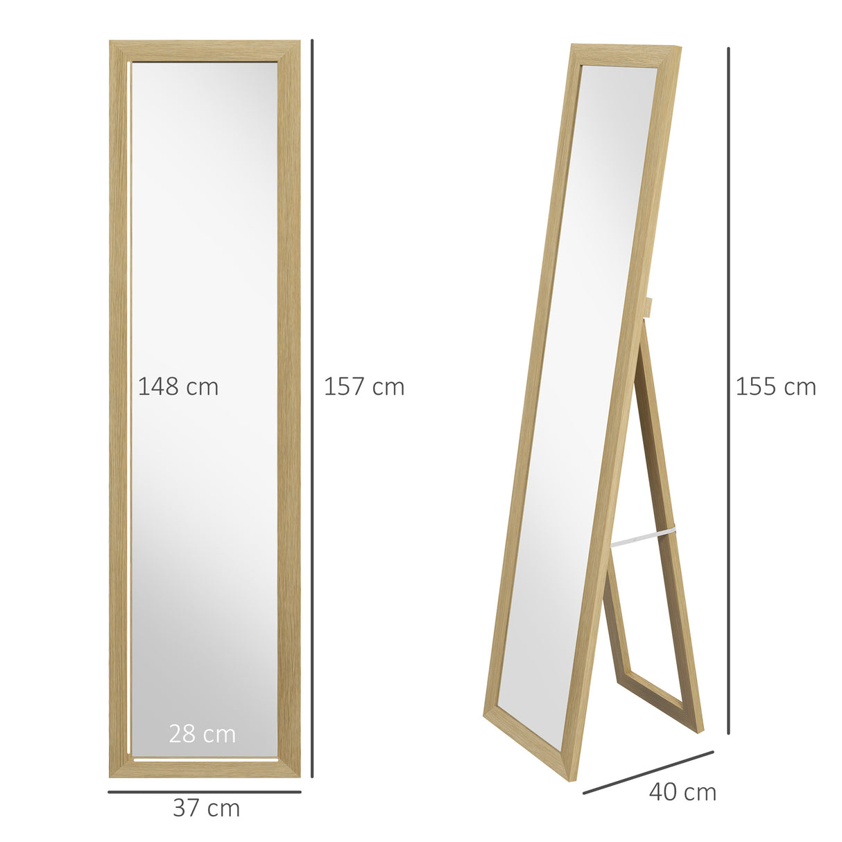 easycomfort easycomfort specchio con cornice in mdf con piedini e ganci per utilizzo a muro o a parete 37x40x155 cm
