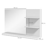 easycomfort easycomfort specchio da bagno a parete con 2 ripiani laterali e ripiano inferiore in mdf e vetro 75x10x48 cm bianco