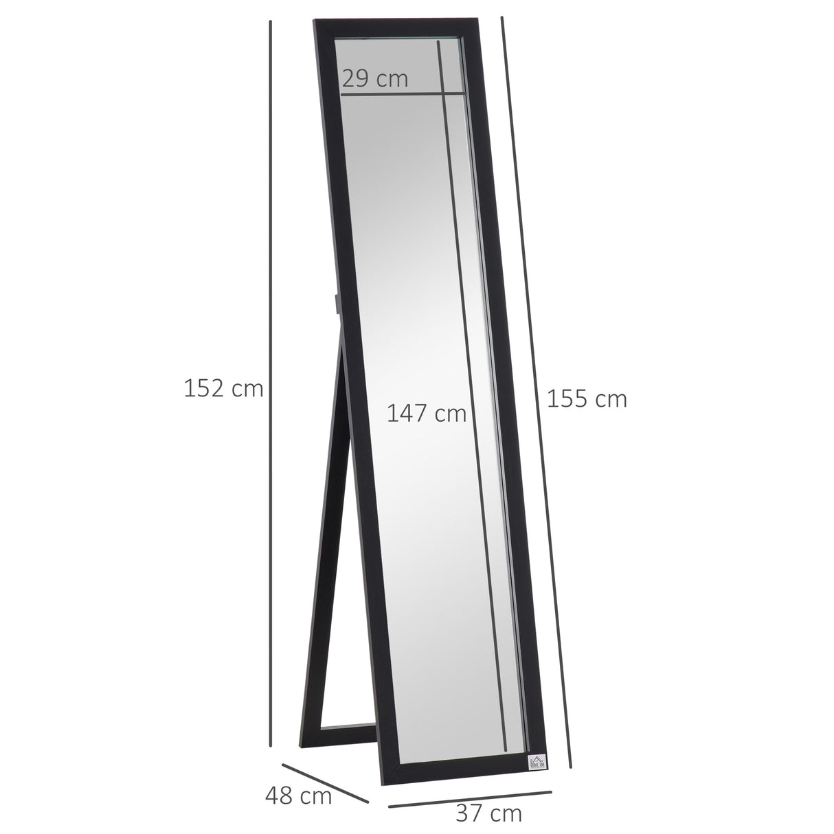 easycomfort easycomfort specchio da terra e parete con supporto richiudibile e cornice in mdf 37x48x152cm nero