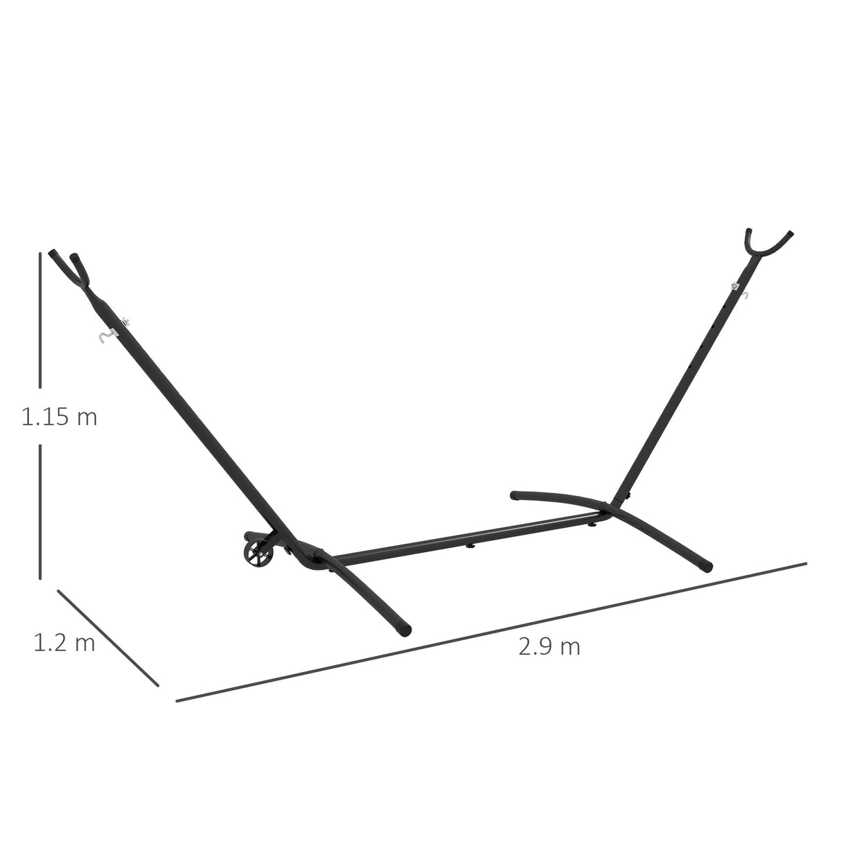 easycomfort easycomfort supporto per amaca da 330 cm max con 6 fori e rotelle in metallo 290x120x115 cm nero
