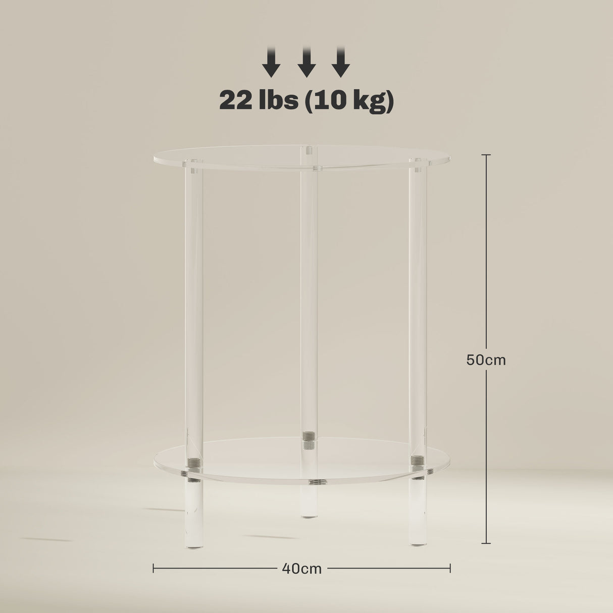 easycomfort easycomfort tavolino basso rotondo a 2 livelli in acrilico per interni 40x50 cm trasparente