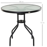 easycomfort easycomfort tavolino da giardino con piano in vetro temperato e foro per ombrellone acciaio 80 x 72 cm nero