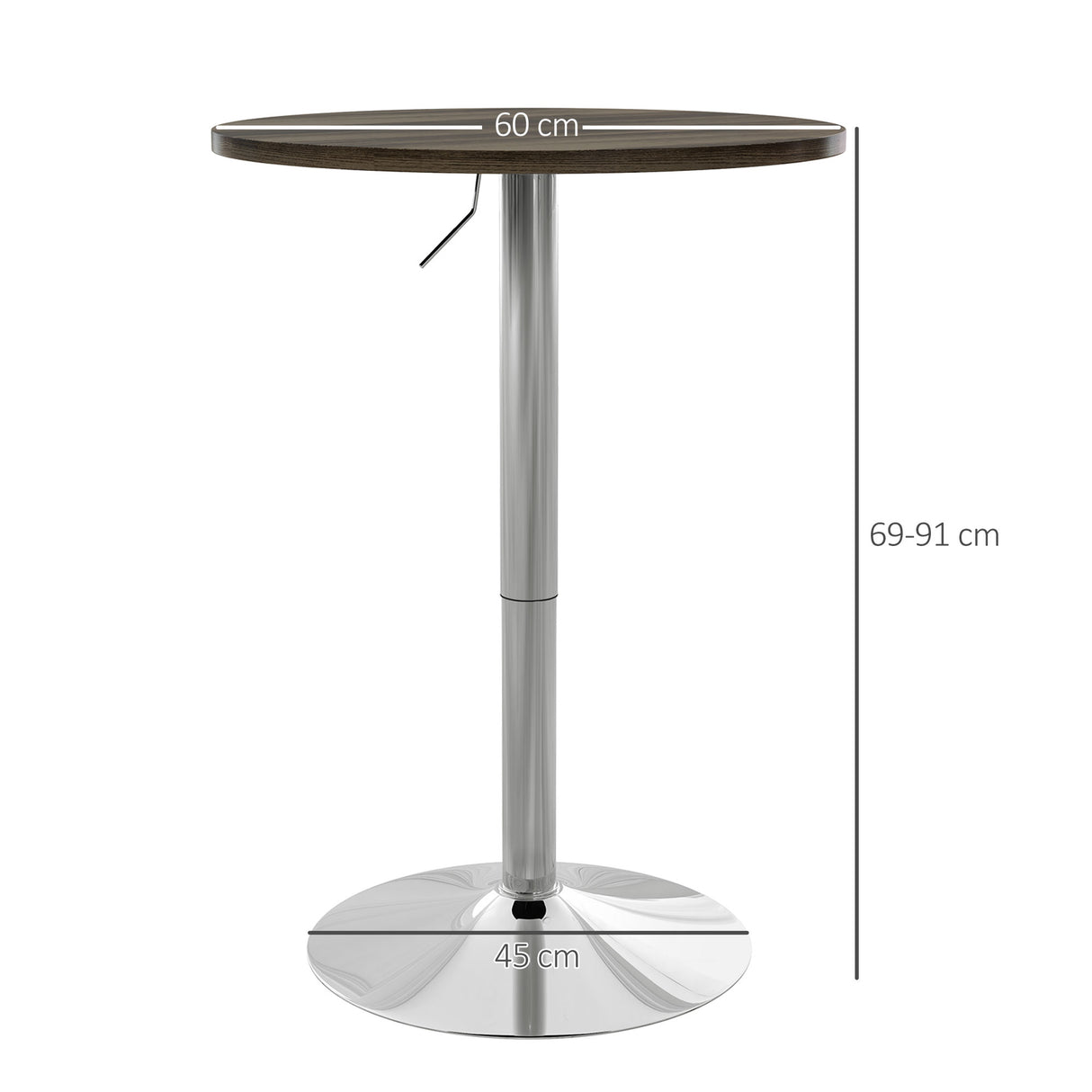 easycomfort easycomfort tavolo alto da bar con altezza regolabile piano girevole e base in acciaio 60x69 91cm marrone