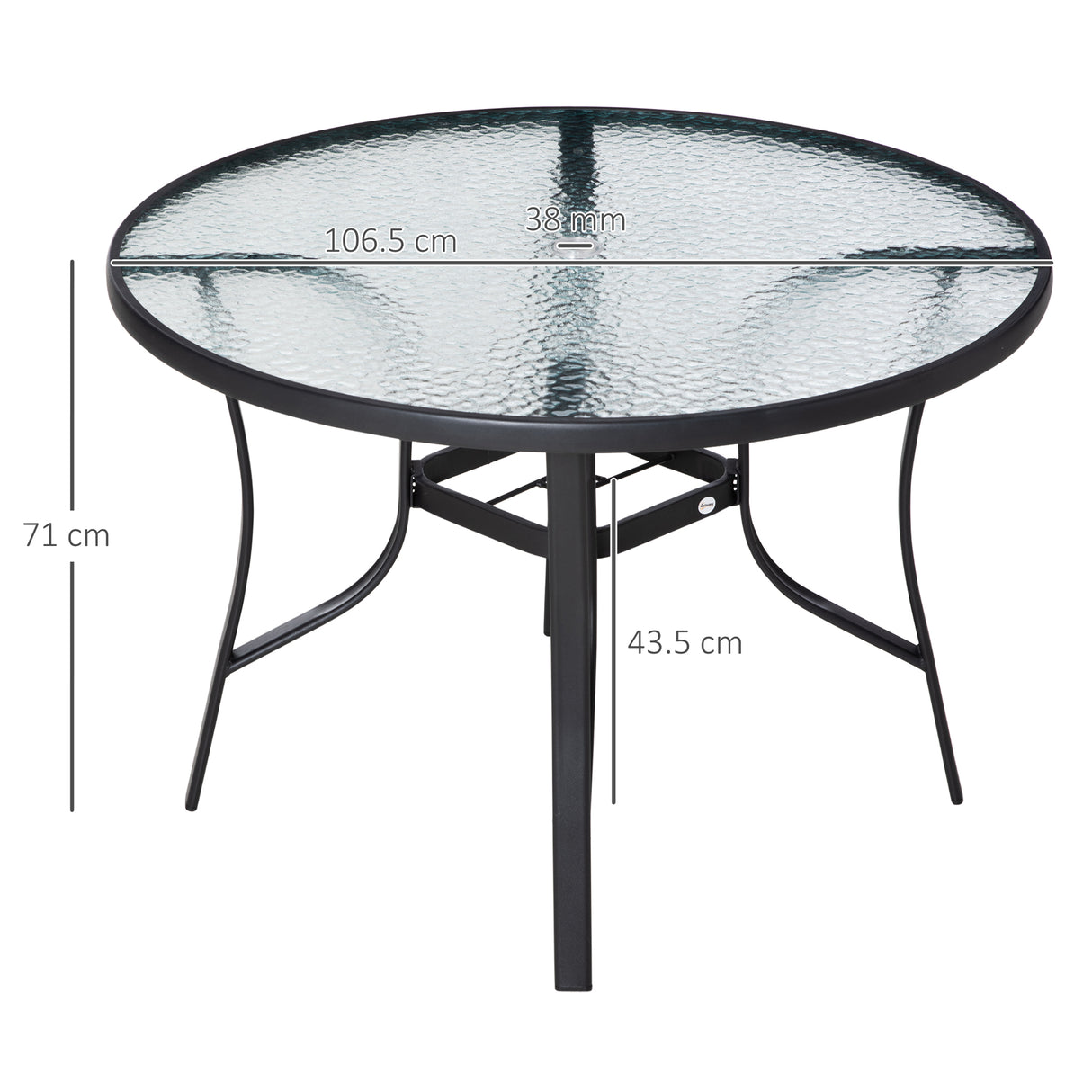 easycomfort easycomfort tavolo da giardino rotondo con foro per ombrellone in acciaio e vetro 106 5x71cm nero