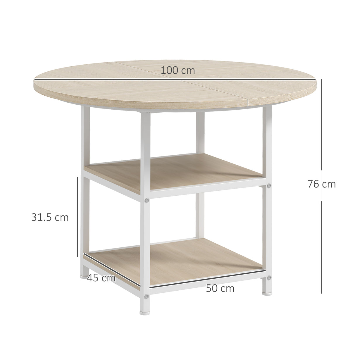 easycomfort easycomfort tavolo da pranzo per 4 6 persone con 2 ripiani integrati in acciaio e mdf 100x76 cm bianco e rovere