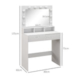easycomfort easycomfort tavolo da trucco con specchio e 10 luci led regolabili 2 cassetti e 3 scomparti 80x40x135 cm bianco
