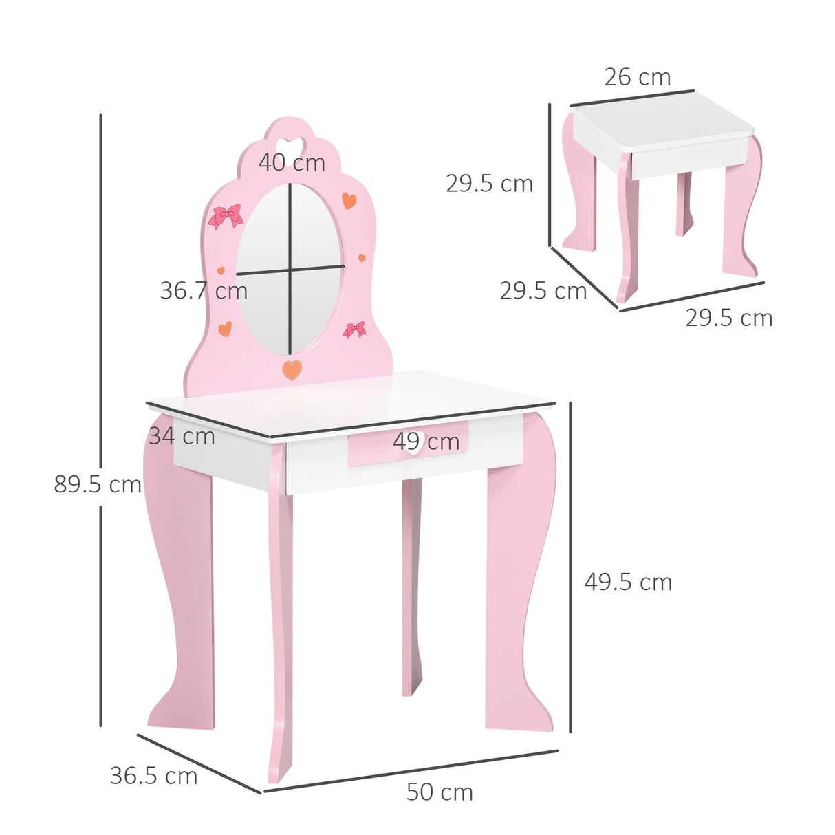 easycomfort easycomfortzonekiz set tavolo trucco con sgabello specchio e cassetto in mdf per bimbi 3 6 anni bianco e rosa