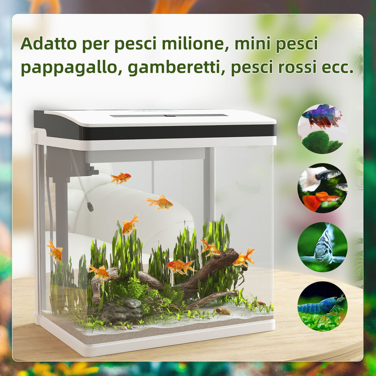 easycomfort easycomfort acquario 28l a illuminazione led con fori di ventilazione e pompa in vetro e abs 38x26x38cm