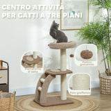 easycomfort easycomfort albero tiragraffi a 3 livelli con trespolo superiore e pallina giocattolo 48x40x88 cm bianco e marrone