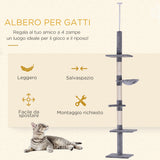 easycomfort easycomfort albero tiragraffi a 4 livelli ad altezza regolabile in truciolato peluche e sisal 40x34x230 260 cm grigio