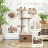 easycomfort easycomfort albero tiragraffi per gatti con lettino casetta e piattaforme in legno e cashmere 48x40x133 cm marrone
