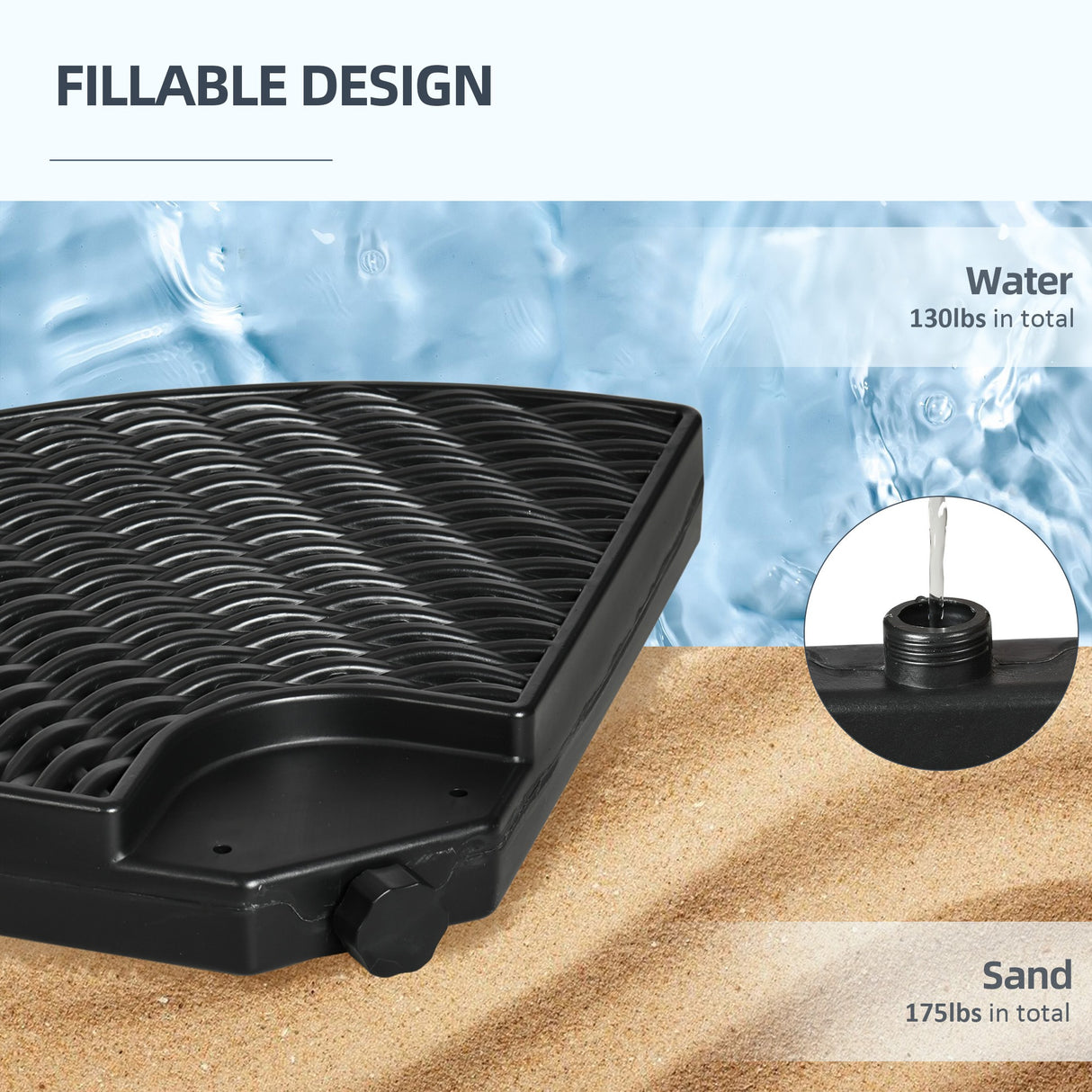 easycomfort easycomfort base per ombrellone a braccio da 4 pezzi in hdpe riempibili con acqua e sabbia 100x8 cm nero