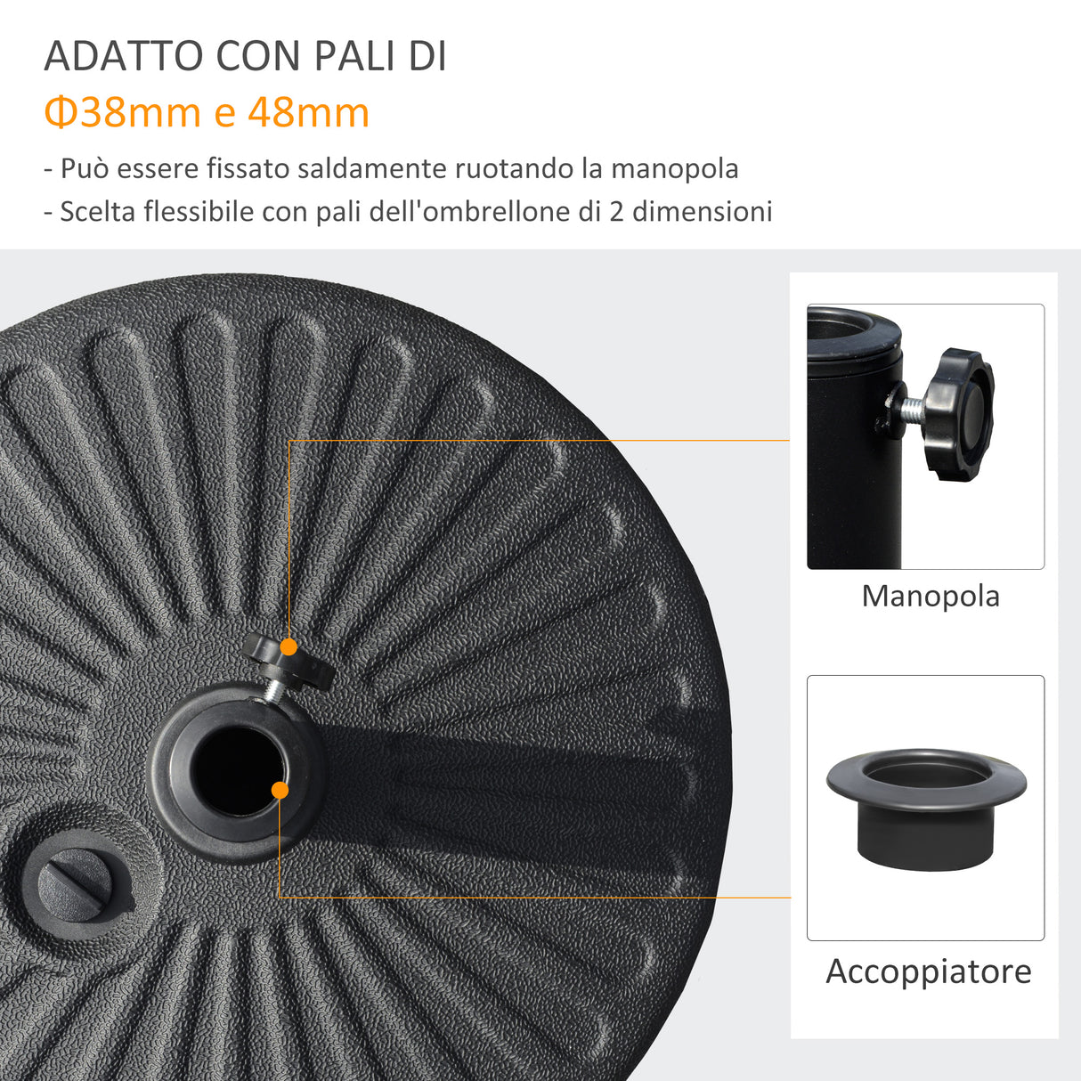 easycomfort easycomfort base per ombrellone da giardino con palo centrale 3 8cm e 4 8cm hdpe nero