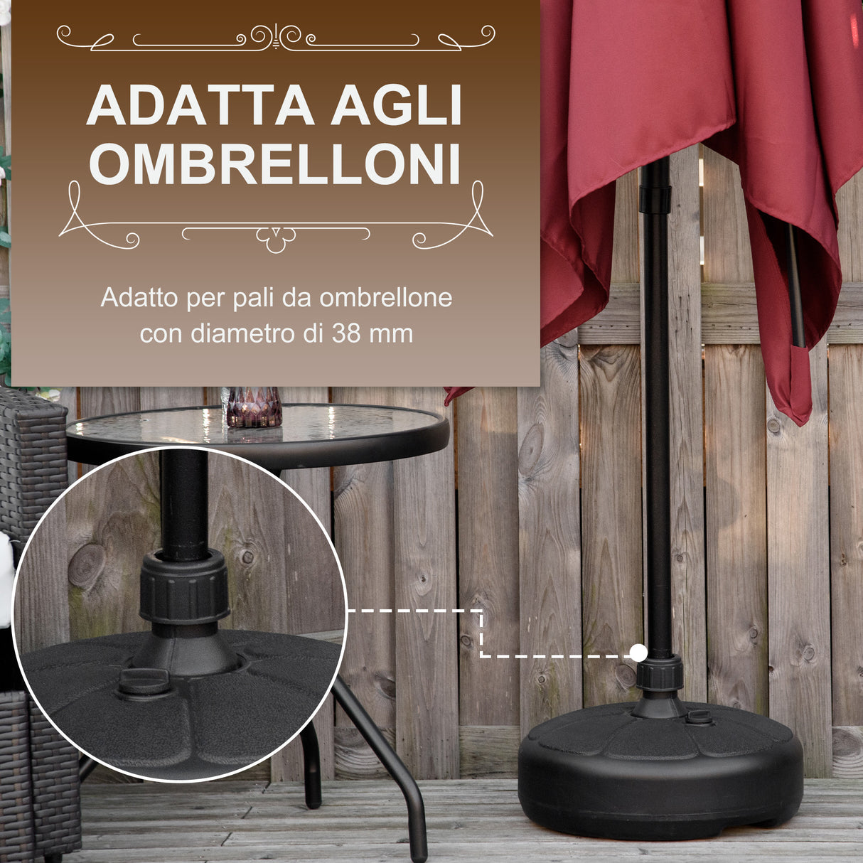 easycomfort easycomfort base per ombrellone rotonda in plastica riempibile con acqua e sabbia per pali da 38 mm 38 cm nero