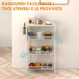 easycomfort easycomfort carrello da cucina a 3 livelli con cestino laterale e gancio in truciolato e acciaio 58x18 5x87 cm