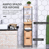 easycomfort easycomfort colonna bagno con 2 cassetti e 3 vani aperti in legno mdf e bambu 30x30x144 3 cm