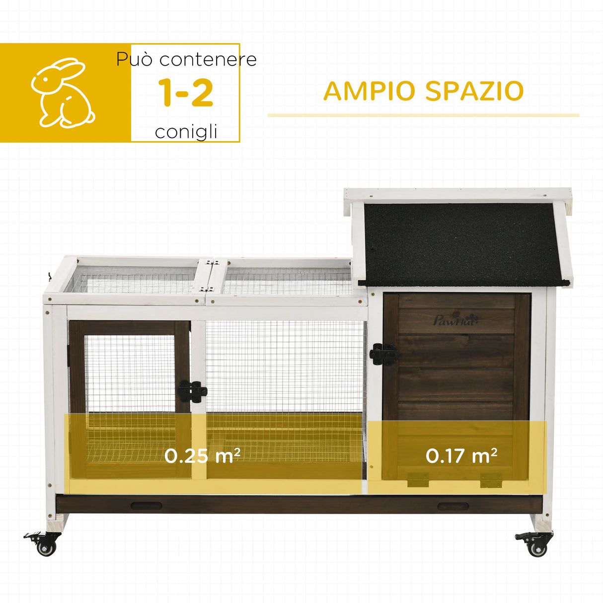 easycomfort easycomfort conigliera in legno da interno ed esterno con ruote casetta tetto apribile e vassoio marrone