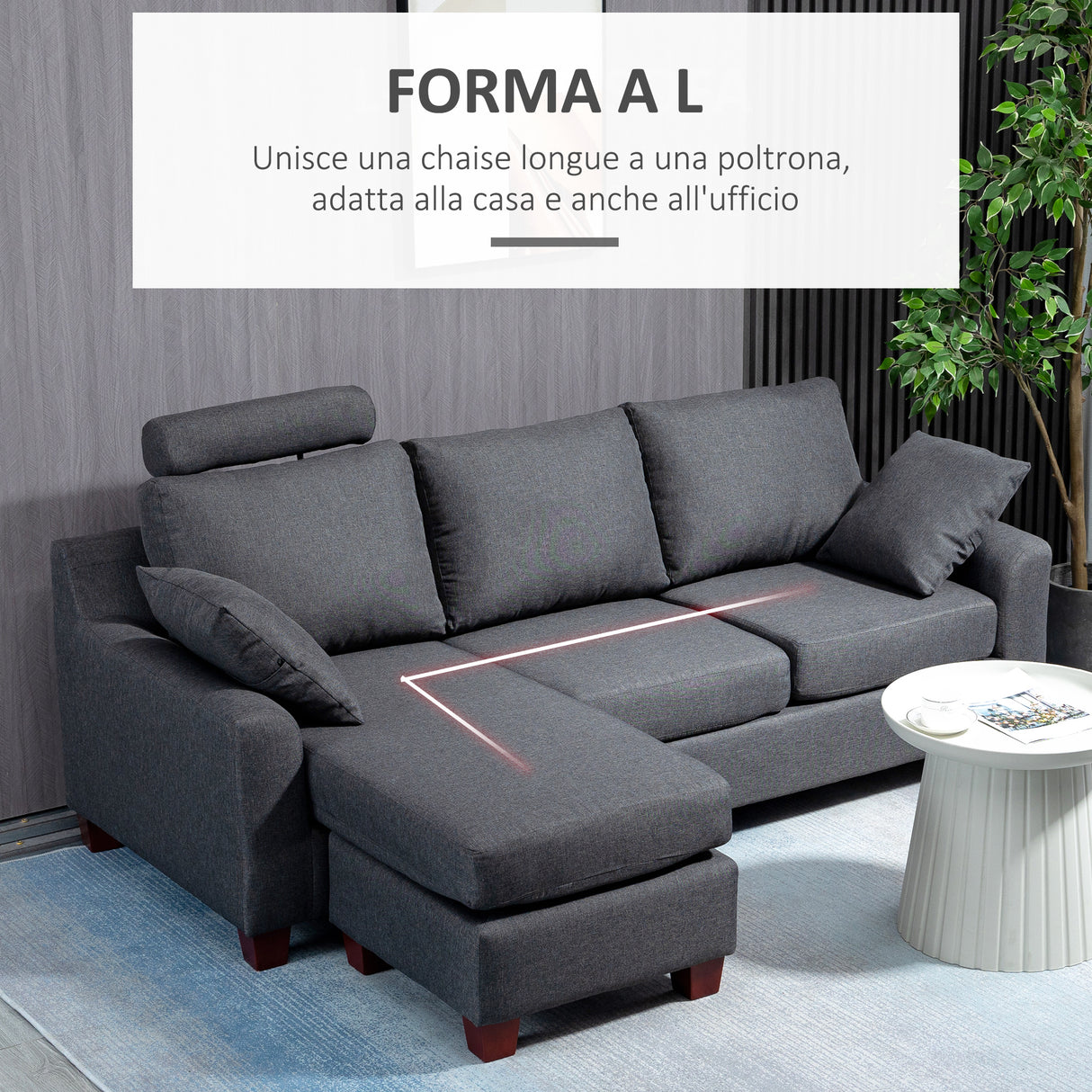 easycomfort easycomfort divano a 3 posti con poggiapiedi e cuscini in tessuto di lino grigio scuro 195 x 81 x 86cm ean 8055776915630