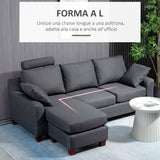 easycomfort easycomfort divano a 3 posti con poggiapiedi e cuscini in tessuto di lino grigio scuro 195 x 81 x 86cm ean 8055776915630