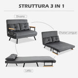 easycomfort easycomfort divano letto 3 in 1 in tessuto effetto velluto con schienale regolabile e 2 cuscini 102x73x81 cm grigio scuro