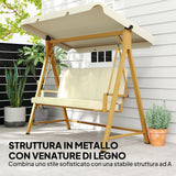 easycomfort easycomfort dondolo da giardino 3 posti con tettuccio regolabile e cuscini 195x120x170 cm beige