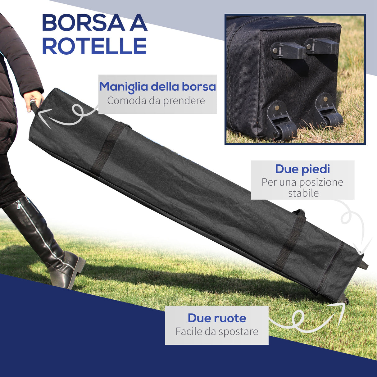 easycomfort easycomfort gazebo pieghevole 2 5x2 5 m con altezza regolabile sacchetti di sabbia e borsa con ruote blu