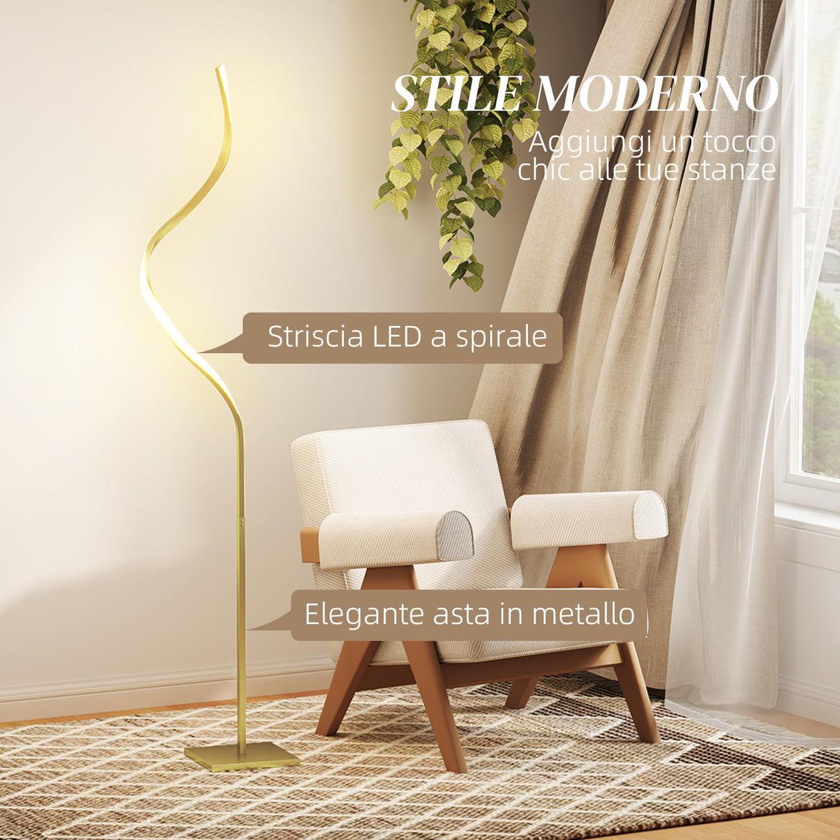 easycomfort easycomfort lampada da terra led a spirale con 3 luminosita regolabili e interruttore a pedale oro