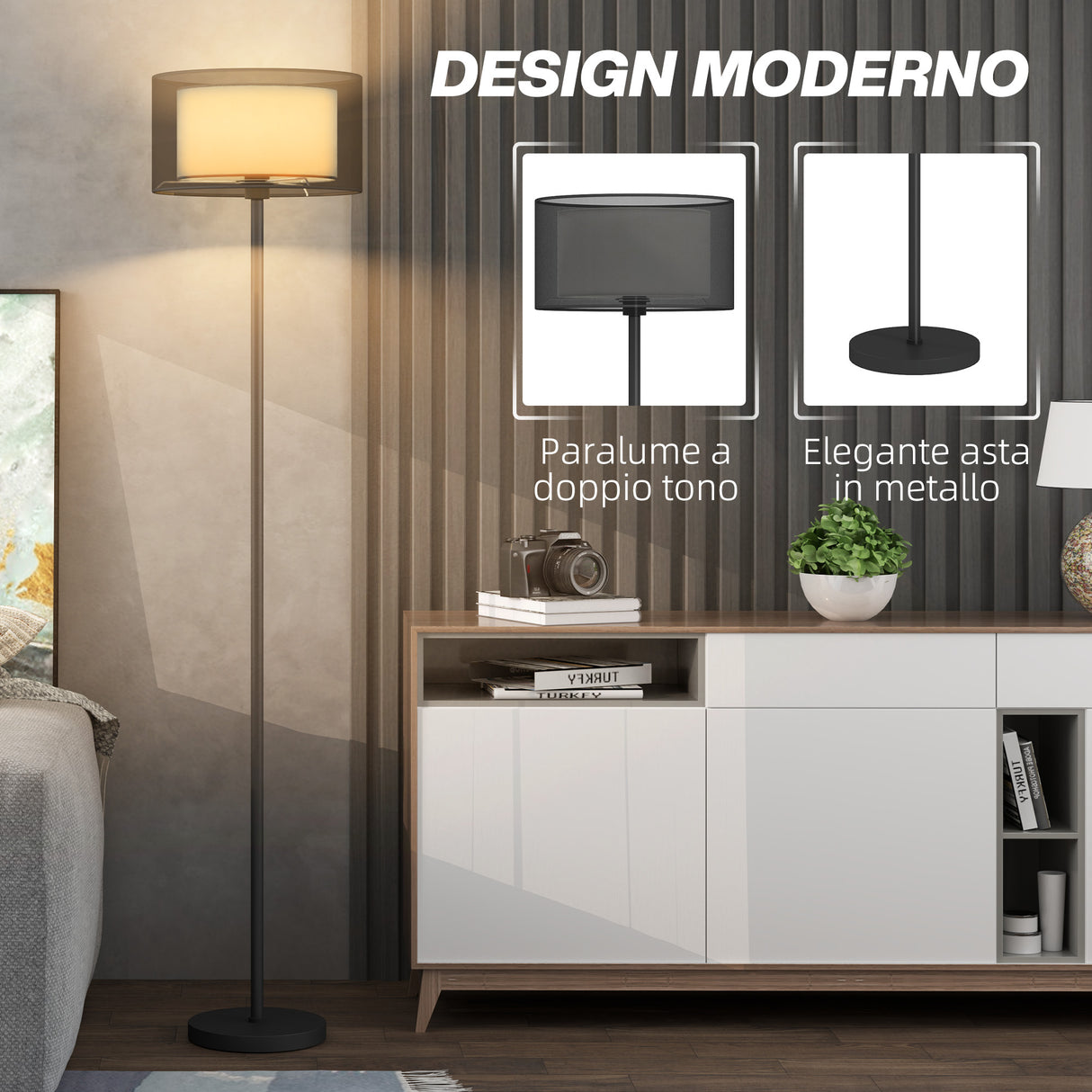 easycomfort easycomfort lampada da terra moderna con doppio paralume e interruttore a pedale 33 x 152 5 cm nero