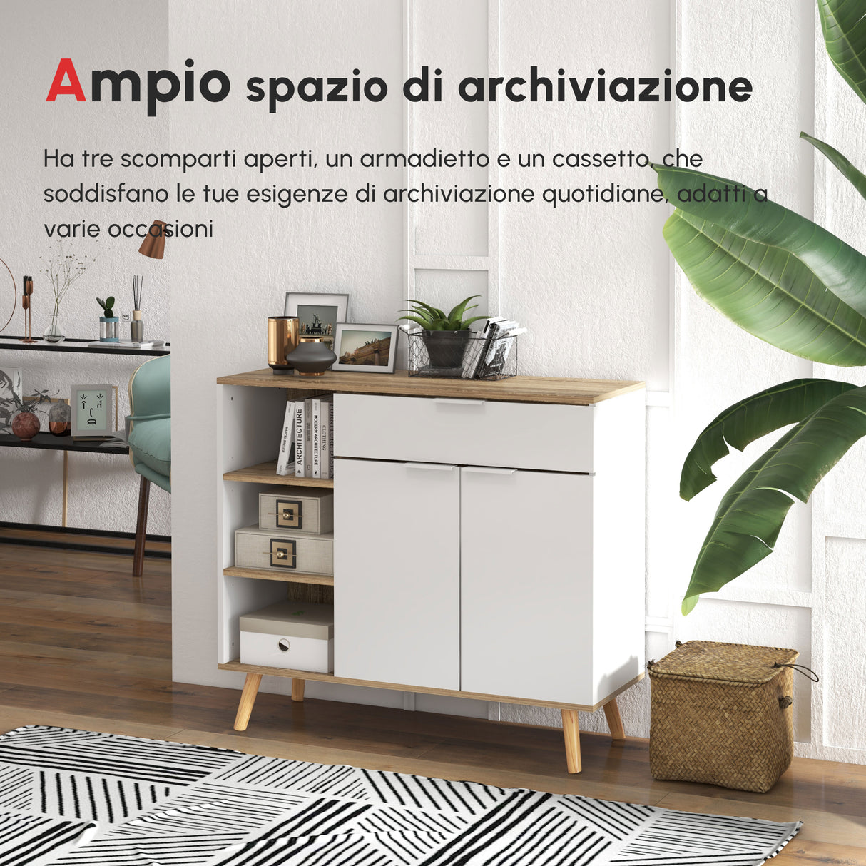 easycomfort easycomfort mobile multiuso salvaspazio con 3 ripiani aperti armadietto e cassetto in truciolato 95x35x85 cm