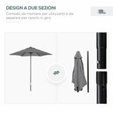 easycomfort easycomfort ombrellone da giardino 2x2 m a 6 stecche con presa daria in alluminio metallo e poliestere grigio scuro