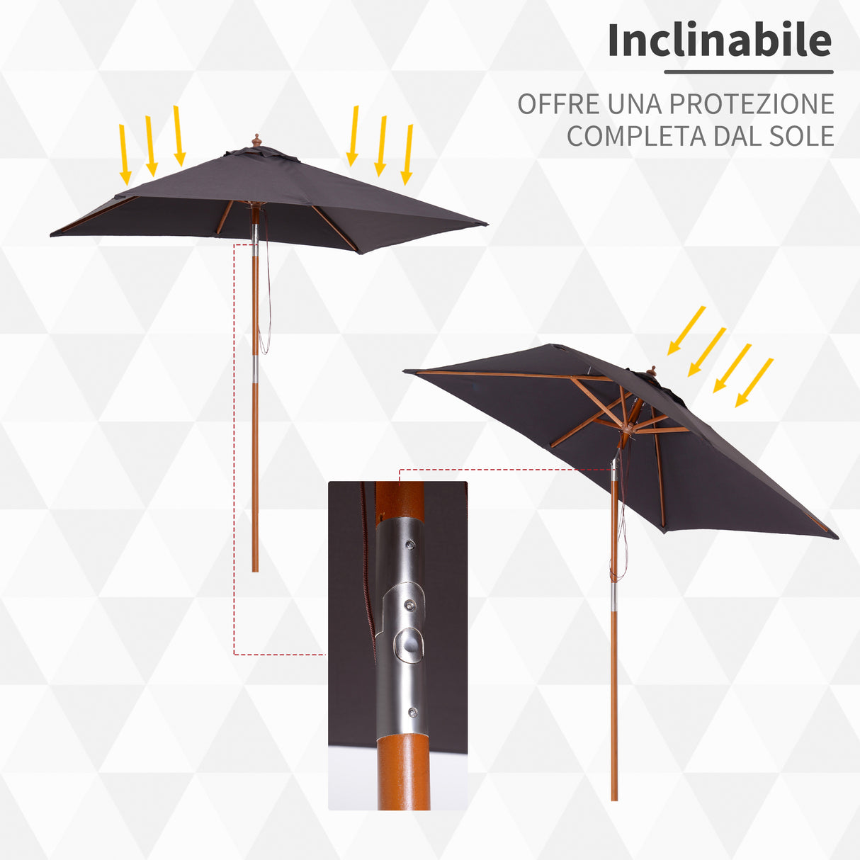 easycomfort easycomfort ombrellone da giardino inclinabile 2x1 5 m con 6 stecche e palo in legno di abete grigio scuro