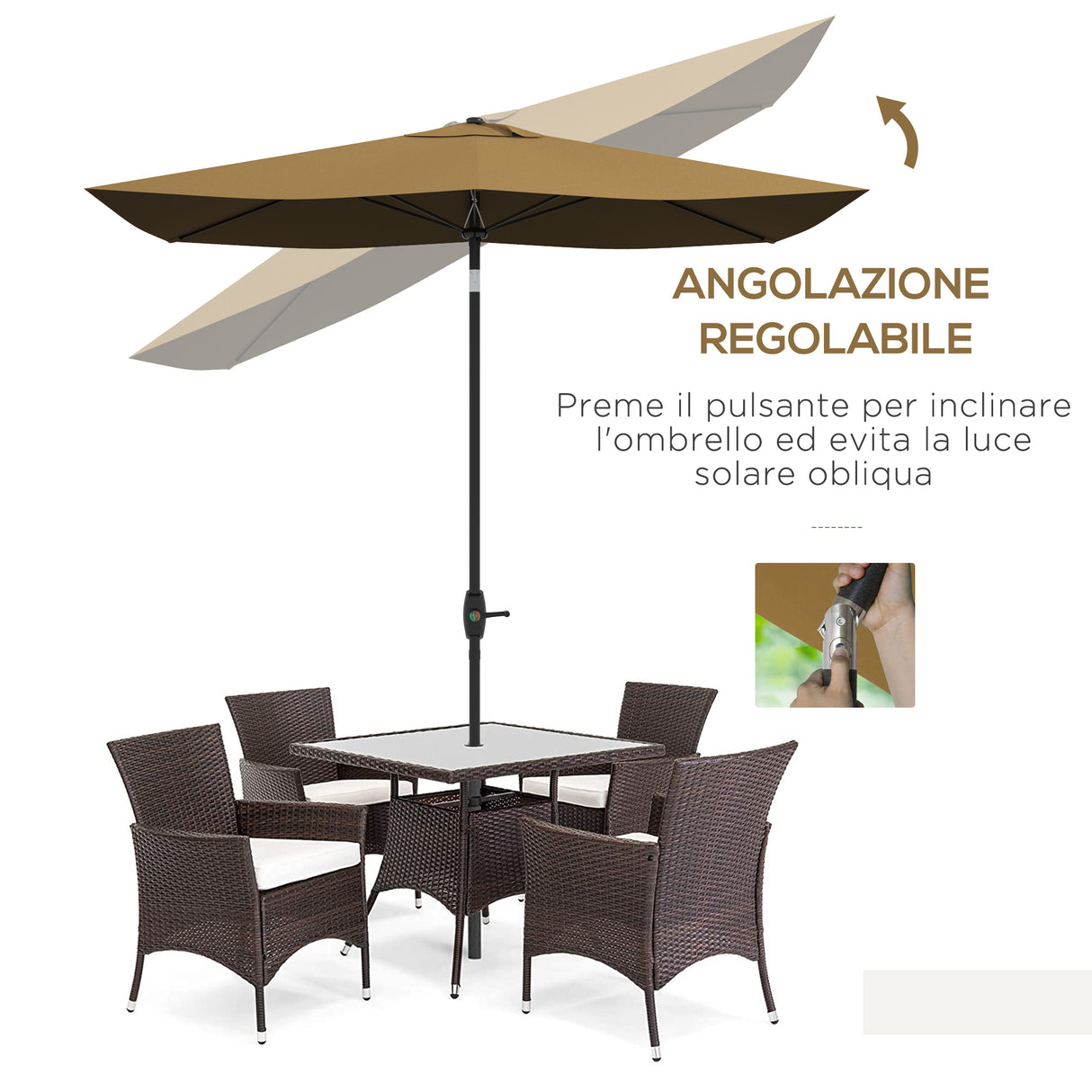 easycomfort easycomfort ombrellone da giardino rettangolare 3x2 m con apertura a manovella e inclinabile caffe