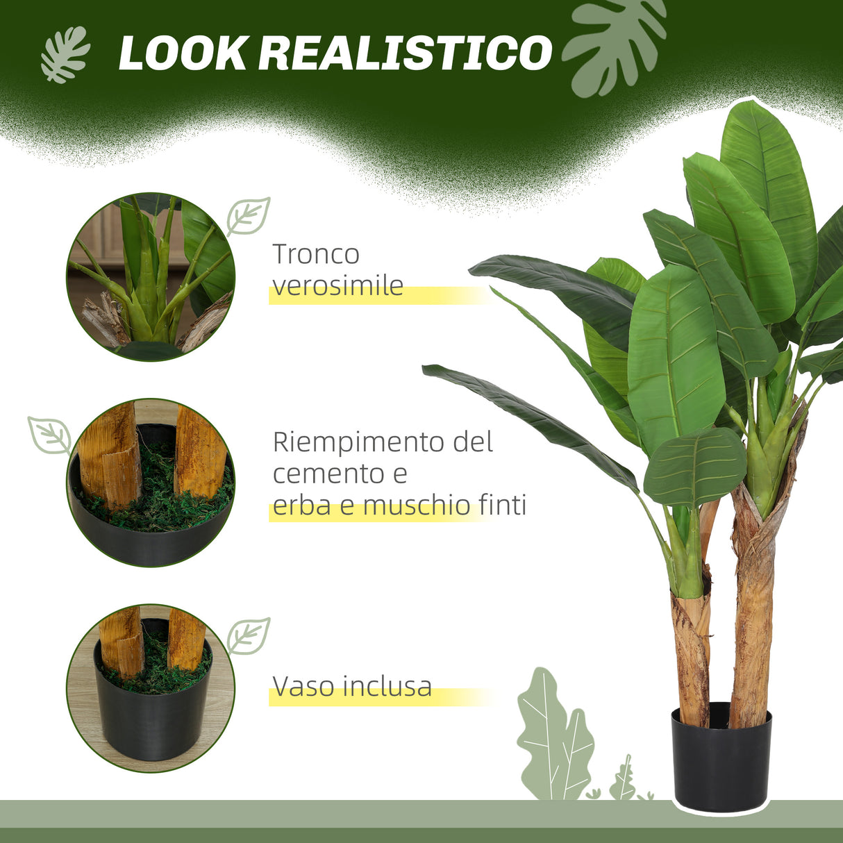 easycomfort easycomfort pianta artificiale di banano alta 120 cm con vaso incluso per interni verde