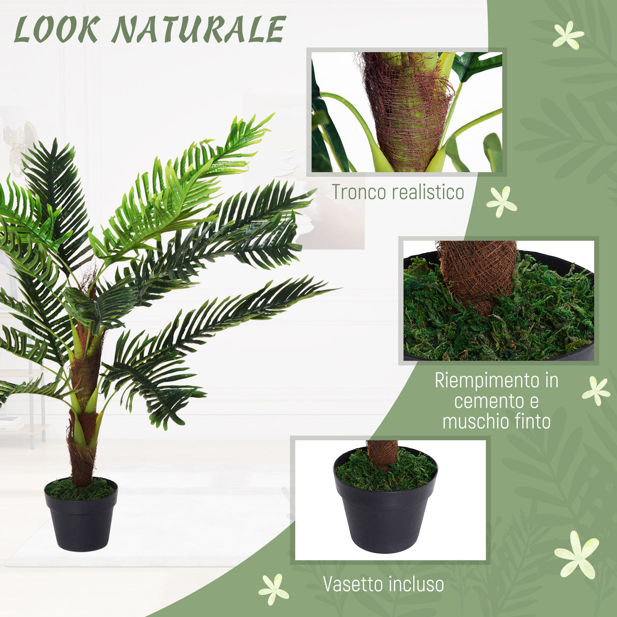easycomfort easycomfort pianta artificiale palma cycas alta 123cm per interno ed esterno con vaso incluso
