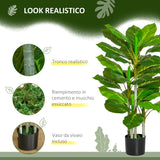 easycomfort easycomfort pianta verde artificiale da 95 cm e 33 foglie con vaso nero 15x13 cm in peva pe e cemento