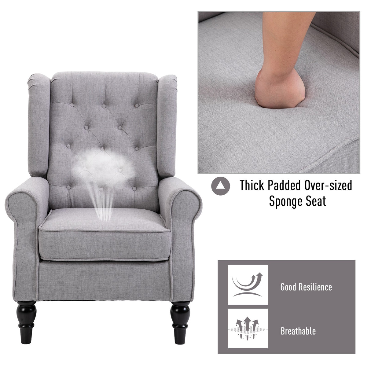 easycomfort easycomfort poltrona grigia in stile francese con ampia seduta gambe rivestite in legno e cuscini sfoderabili ean 8054144133850
