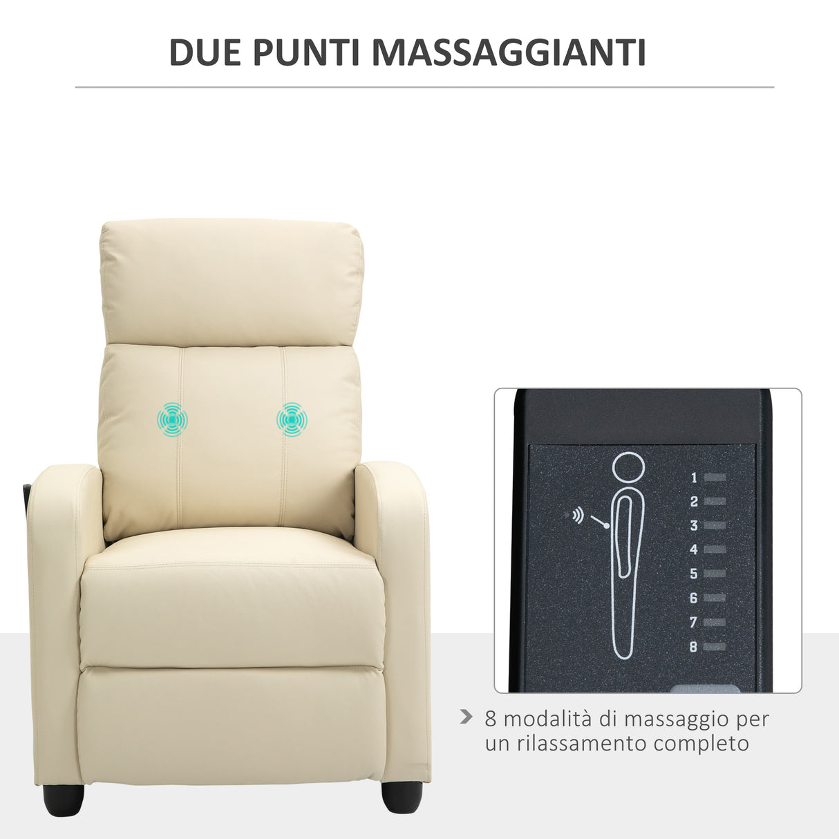 easycomfort easycomfort poltrona relax massaggiante con telecomando e 8 programmi reclinazione e poggiapiedi 68x88x98cm crema